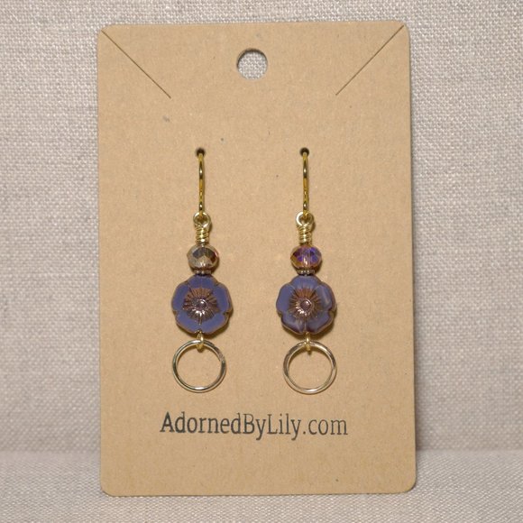 Hand Crafted Handmade Earrings Lavender Czech Glass Flower Hibiscus Earr… - Picture 2 of 5